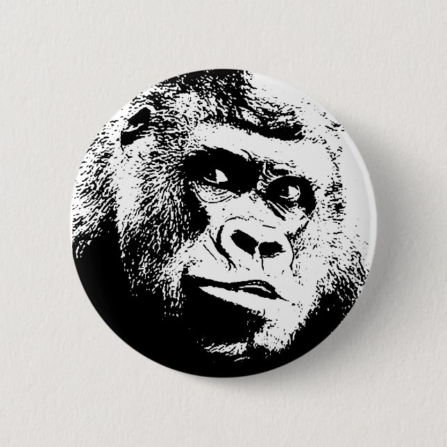 Black White Pop Art Gorilla Button (Vorderseite)