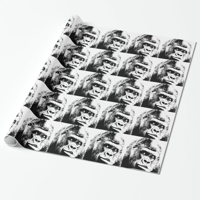 Black White Pop Art Gorilla Geschenkpapier (Ungerollt)