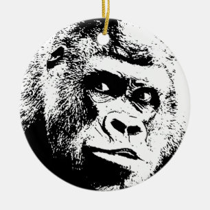 Black White Pop Art Gorilla Keramik Ornament