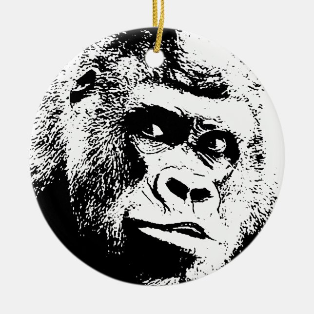 Black White Pop Art Gorilla Keramik Ornament (Vorne)