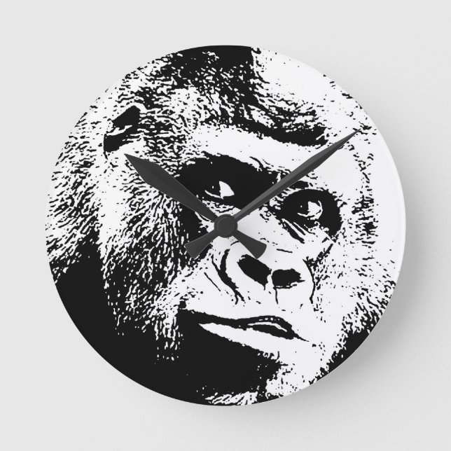 Black White Pop Art Gorilla Runde Wanduhr (Vorderseite)