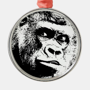 Black White Pop Art Gorilla Silbernes Ornament