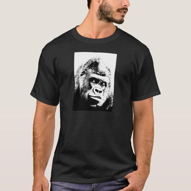Black White Pop Art Gorilla T-Shirt (Vorderseite)