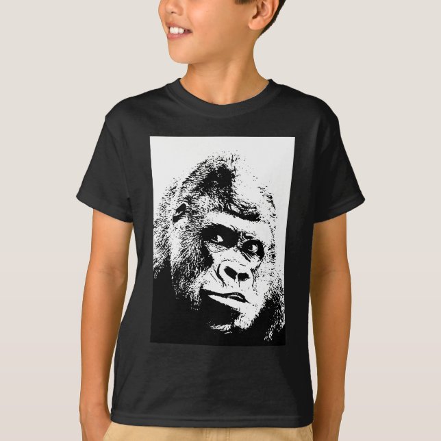 Black White Pop Art Gorilla T-Shirt (Vorderseite)
