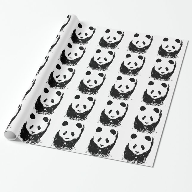 Black & White Pop Art Panda Weihnachtsgeschenk Wra Geschenkpapier (Ungerollt)