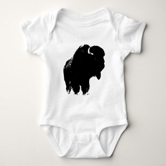 Black & White Pop Bison Buffalo Baby Strampler (Vorderseite)