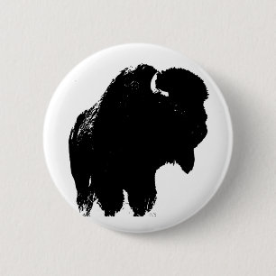 Black & White Pop Bison Buffalo Button