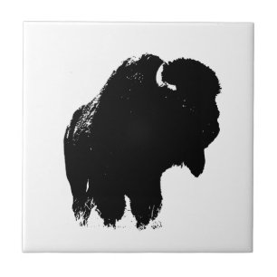 Black & White Pop Bison Buffalo Fliese