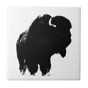 Black & White Pop Bison Buffalo Fliese