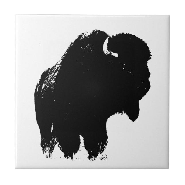 Black & White Pop Bison Buffalo Fliese (Vorderseite)