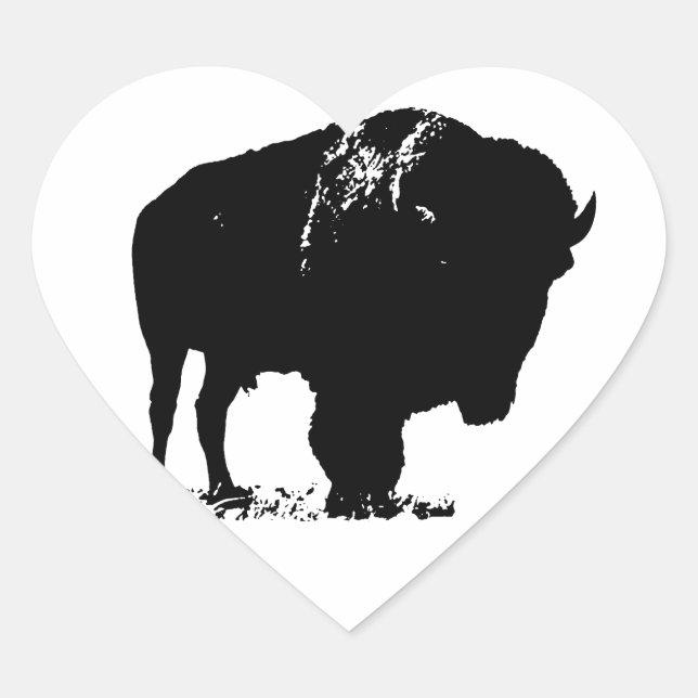 Black & White Pop Bison Buffalo Herz-Aufkleber (Vorderseite)
