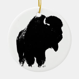 Black & White Pop Bison Buffalo Keramik Ornament