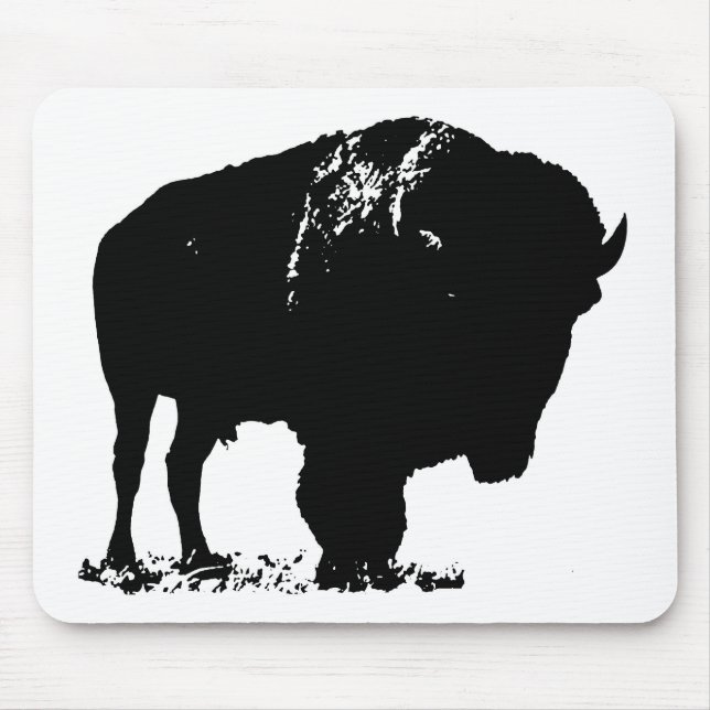 Black & White Pop Bison Buffalo Mousepad (Vorne)