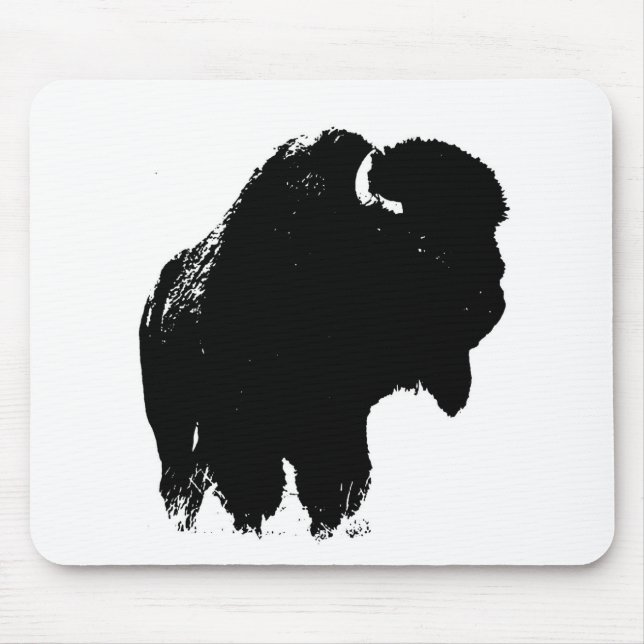 Black & White Pop Bison Buffalo Mousepad (Vorne)