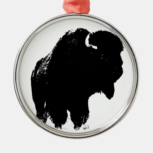 Black & White Pop Bison Buffalo Ornament Aus Metall (Vorne)