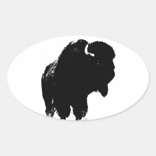Black & White Pop Bison Buffalo Ovaler Aufkleber