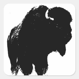 Black & White Pop Bison Buffalo Quadratischer Aufkleber