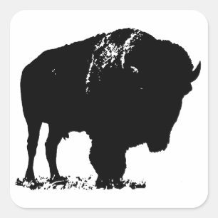 Black & White Pop Bison Buffalo Quadratischer Aufkleber