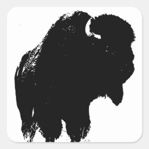 Black & White Pop Bison Buffalo Quadratischer Aufkleber