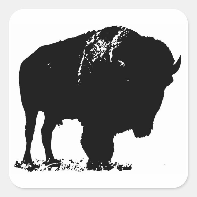 Black & White Pop Bison Buffalo Quadratischer Aufkleber (Vorderseite)