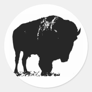 Black & White Pop Bison Buffalo Runder Aufkleber