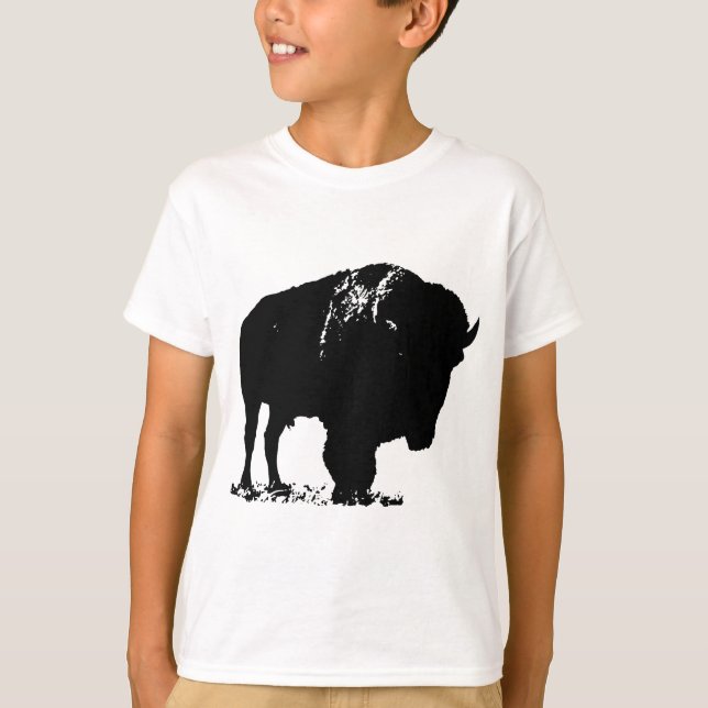 Black & White Pop Bison Buffalo T-Shirt (Vorderseite)