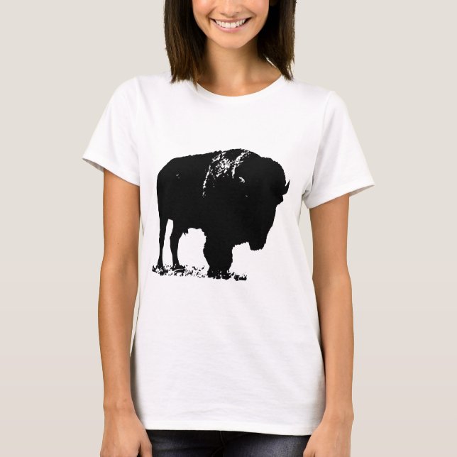 Black & White Pop Bison Buffalo T-Shirt (Vorderseite)