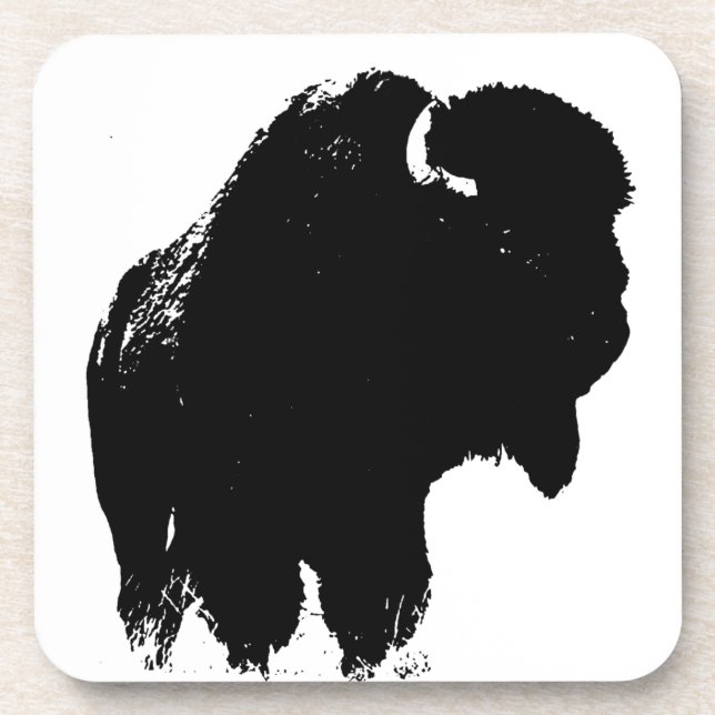 Black & White Pop Bison Buffalo Untersetzer (Vorderseite)