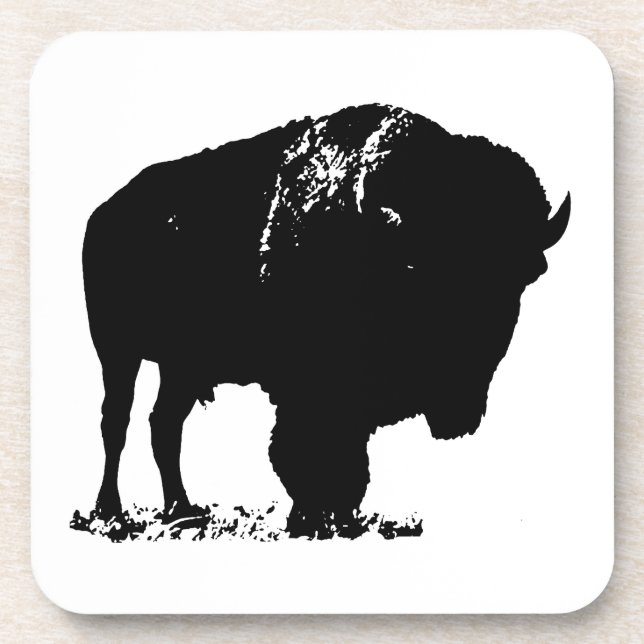 Black & White Pop Bison Buffalo Untersetzer (Vorderseite)