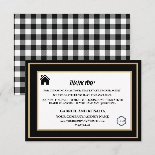  Black & White Real Anwesen Broker Agent Kunde  Dankeskarte (Vorne/Hinten)