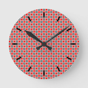 Black White Red Grey Pattern Runde Wanduhr