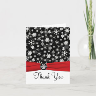 Black, White, Red Snowflakes Thank You Note Card Dankeskarte