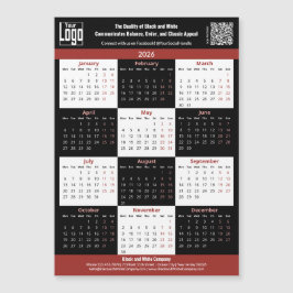 Black, White, Red Your Logo 2026 Calendar Magnet