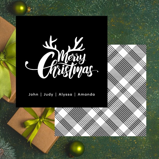 Black & White Rentier Frohe Weihnachtsfeiertage Mitteilungskarte (Von Creator hochgeladen)