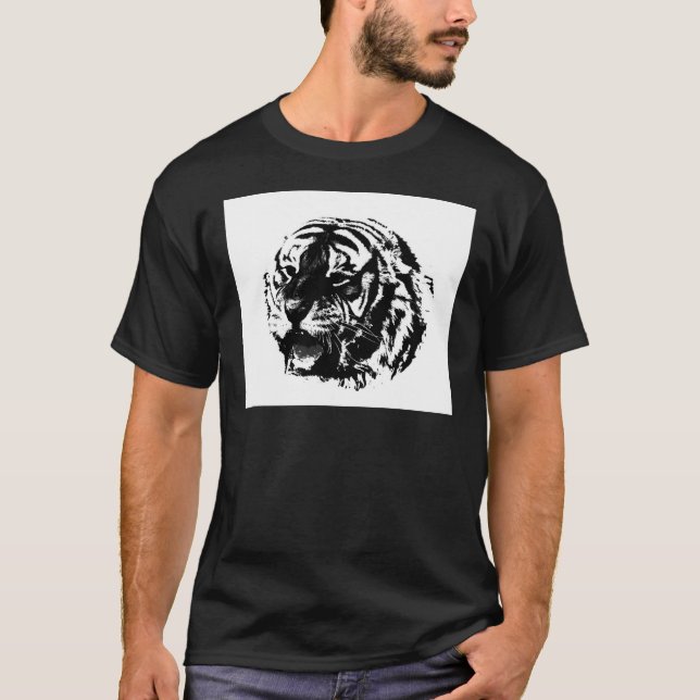 Black & White Roaring Tiger T-Shirt (Vorderseite)
