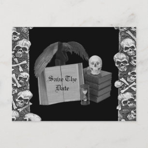 Black & White Romance Skull Spellbook Hochzeit Ankündigungspostkarte