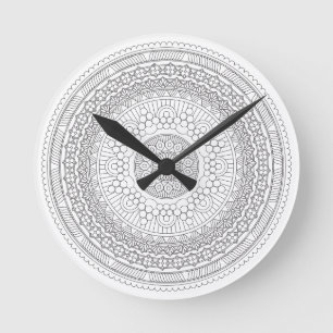Black & White Round Mandala v3 Runde Wanduhr