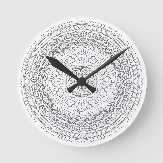 Black & White Round Mandala v3 Runde Wanduhr (Vorderseite)