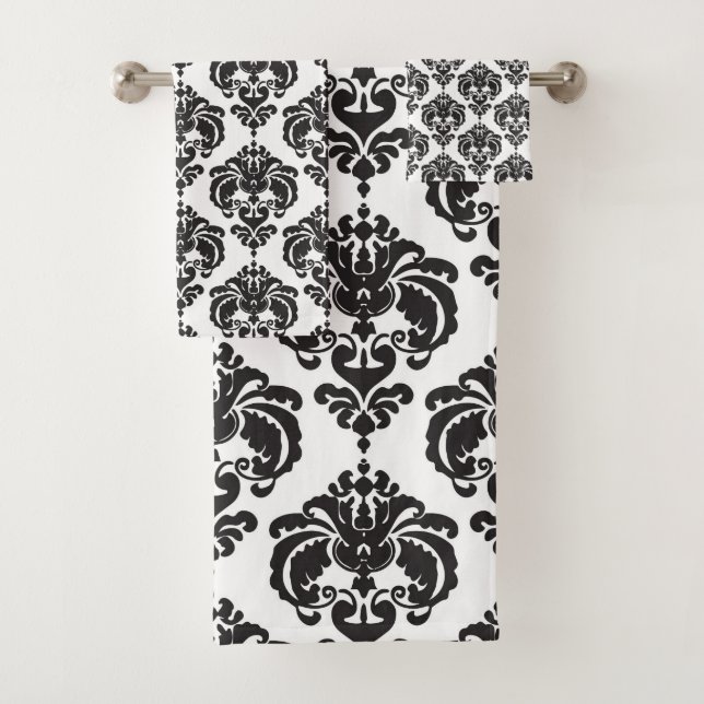 Black & White Royal Glam Damask Badhandtuch Set (Insitu)