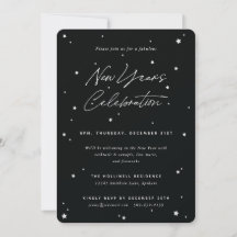 Black+White Schrift Streute Sterne Silvesterparty