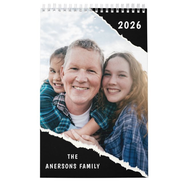 Black & White Scrapbook Custom Family Photo 2026  Kalender (Titelbild)