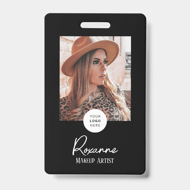 Black & White Script Logo Photo Makeup Badge Ausweis (Vorderseite)