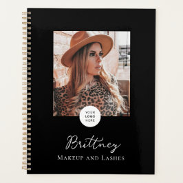 Black White Script Logo Photo Makeup Customizable  Planer