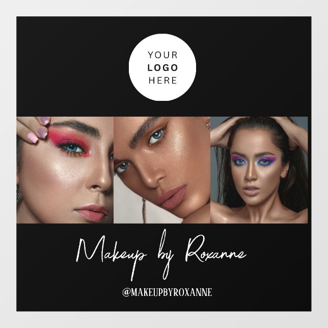 Black White Script Logo Photo Makeup Studio  Fensteraufkleber (Blatt)