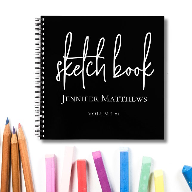 Black White Script Name Personalized Sketchbook Notizbuch (Von Creator hochgeladen)