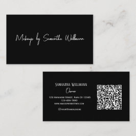 Black White Script QR Code Makeup Business Card Visitenkarte