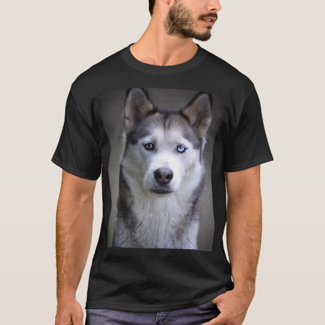 Black white Siberian Husky dog face T-Shirt (Vorderseite)
