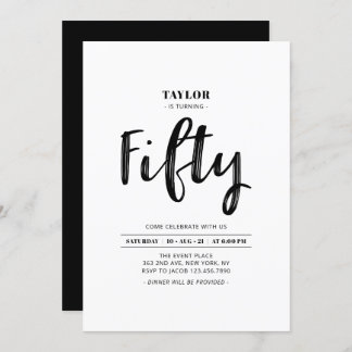 Black & White Simple 50. Geburtstagsparty Einladung