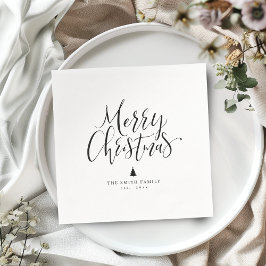 Black & White Simple Calligraphy Merry Christmas Serviette