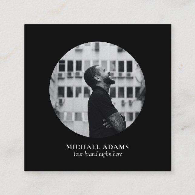 Black & White Simple Modern Foto Social Media Squ Quadratische Visitenkarte (Vorderseite)